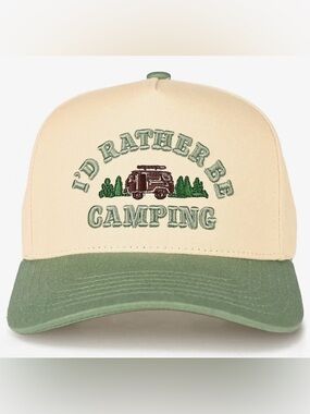 CC Boutique Cream and Green "I'd Rather Be Camping" Baseball Cap